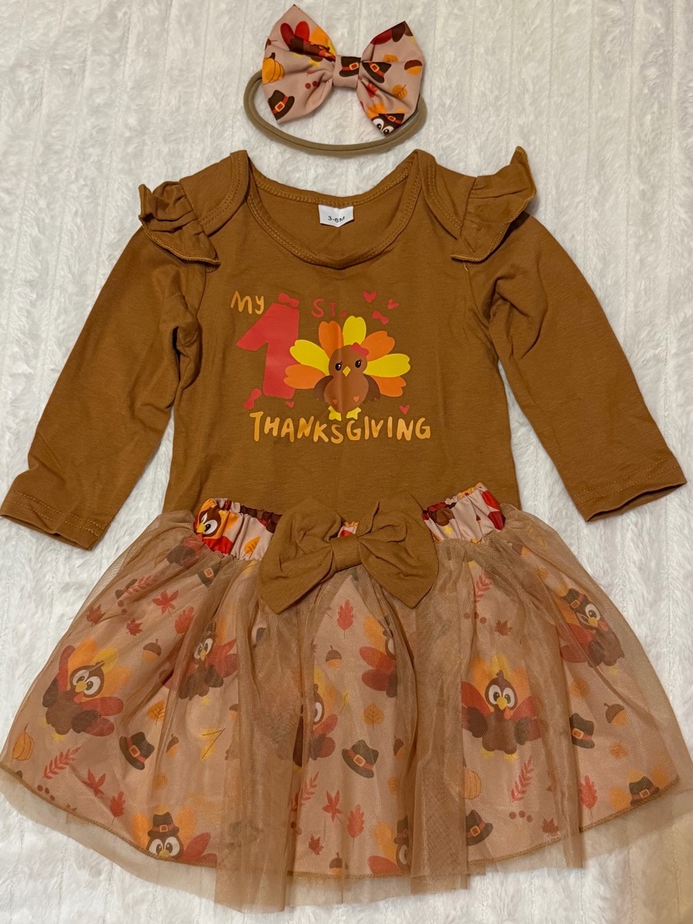 Toddler Brown Thanksgiving Turkey Tutu Dress with Headband
